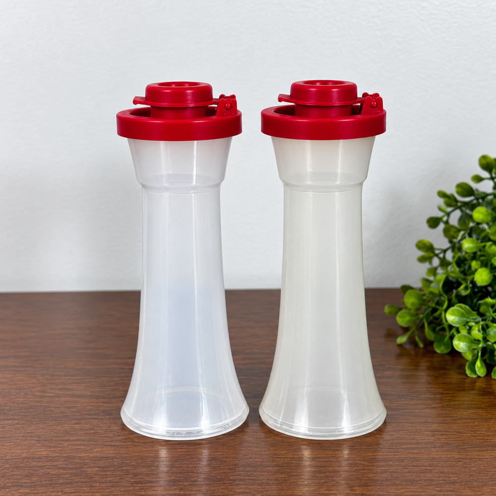Tupperware Small Mini Hourglass Salt & Pepper Shaker Set of 2 in Red 831-52